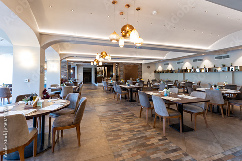 Interior of an empty modern hotel restaurant
