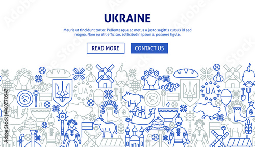 Ukraine Banner Design. Vector Illustration of Outline Template.
