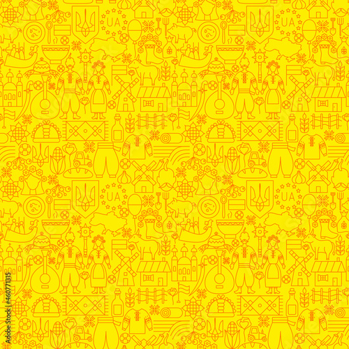 Ukraine Europe Line Seamless Pattern. Vector Illustration of Outline Background.