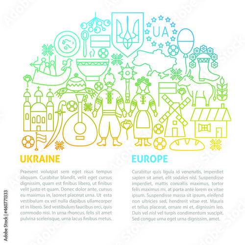 Ukraine Europe Line Template. Vector Illustration of Outline Design.