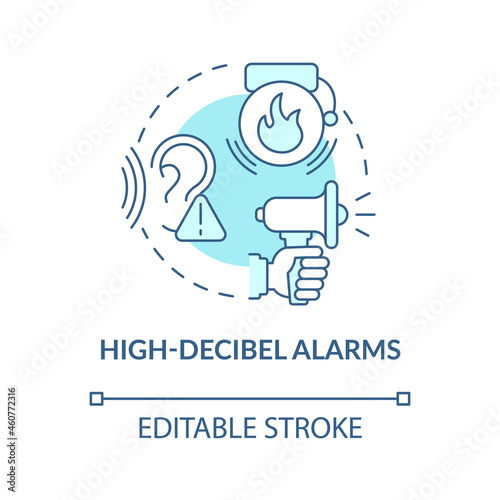 High decibel alarms blue concept icon. Loud siren alarm abstract idea thin line illustration. House security system. Home defense. Vector isolated outline color drawing. Editable stroke