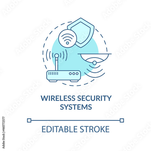 Wireless security systems blue concept icon. Smart home abstract idea thin line illustration. Motion, smoke detector. Surveillance and recording. Vector isolated outline color drawing. Editable stroke