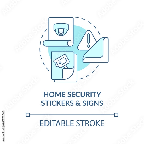 Home security stickers and signs blue concept icon. Burglary prevention abstract idea thin line illustration. Fake security system warning. Vector isolated outline color drawing. Editable stroke