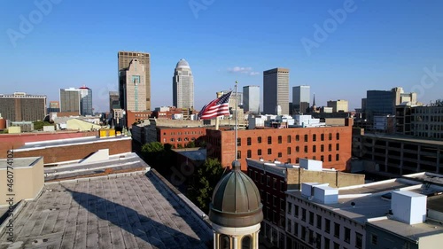 Aerial Louisville Kentucky Skyline with Flag photo