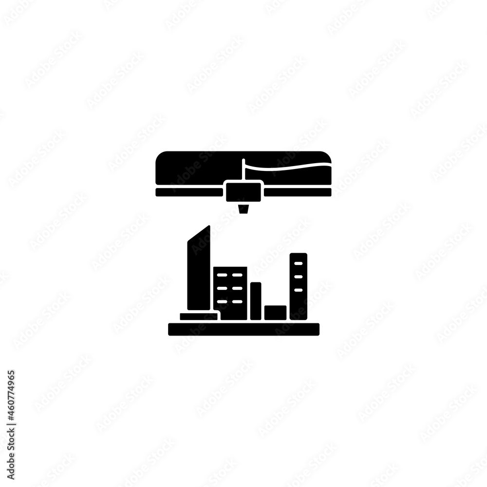 3d printed city plan black glyph icon. Urban design. Visualization technology. Construction industry. Representing infrastructure. Silhouette symbol on white space. Vector isolated illustration