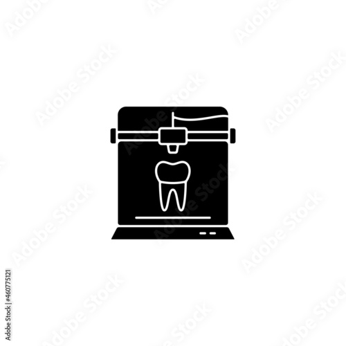 3d printing for dentistry black glyph icon. Dental implants production. Innovation in medical field. Create physical prototypes. Silhouette symbol on white space. Vector isolated illustration © bsd studio