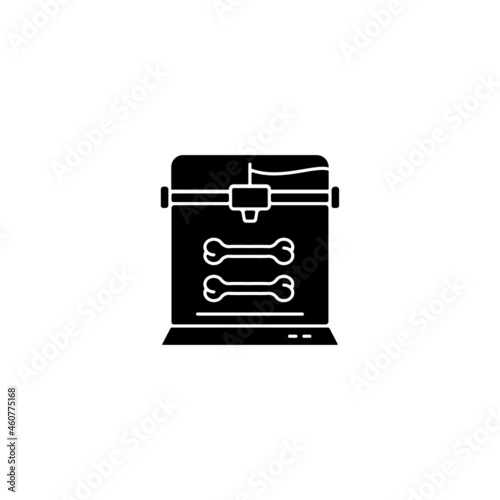 3d bone models printing black glyph icon. Creating customized implants. Biotech printing project. Natural bone alternative. Silhouette symbol on white space. Vector isolated illustration