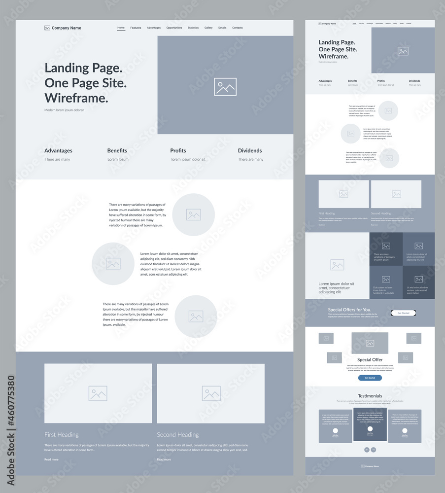 Website design template. Landing page wireframe. Website design template. Landing page wireframe.