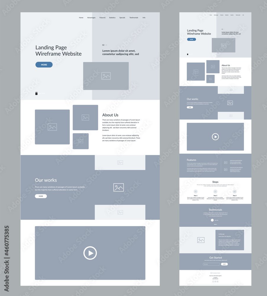 Website design template. Landing page wireframe.