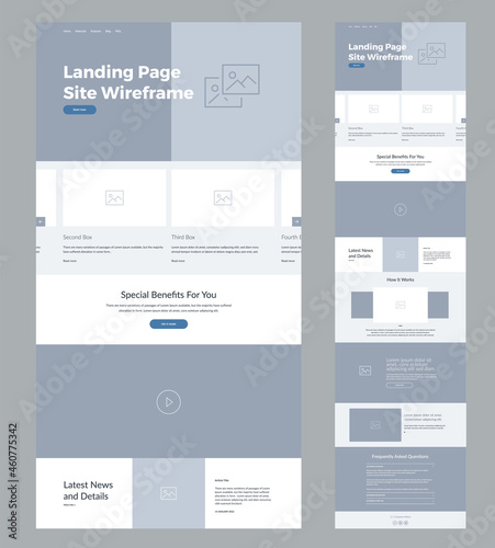 Website design template. Landing page wireframe.