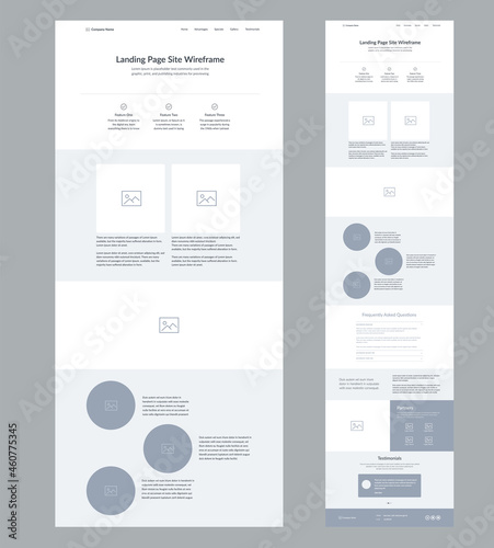 Website design template. Landing page wireframe.