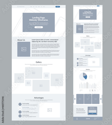 Website design template. Landing page wireframe.