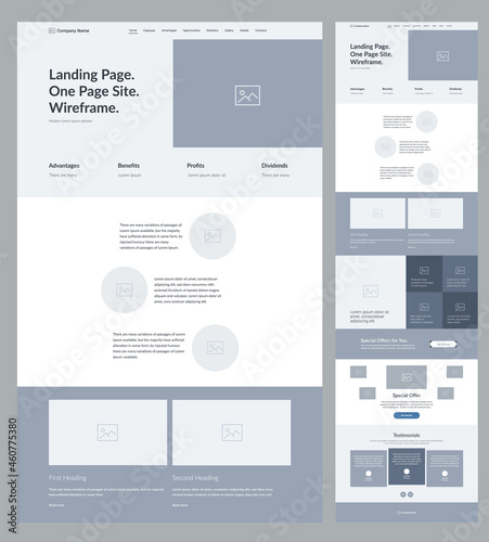 Website design template. Landing page wireframe.