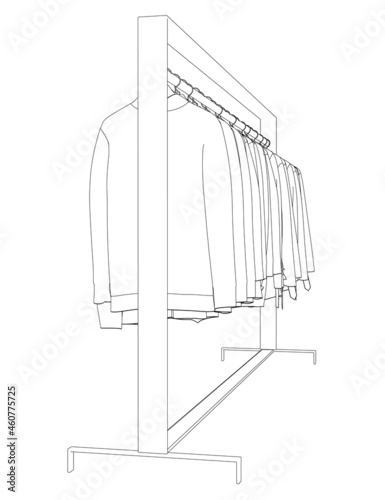 Outline of clothes hanging on a hanger isolated on white background. Clothes on a hanger in the store. Vector illustration