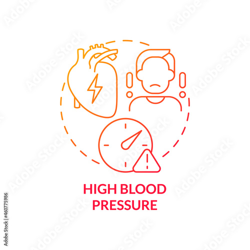 High blood pressure concept icon. Hypertension symptom abstract idea thin line illustration. Dangerous medical condition. Heart disease. Chest pain. Stroke risk. Vector isolated outline color drawing