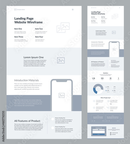 Website design template. Landing page wireframe.