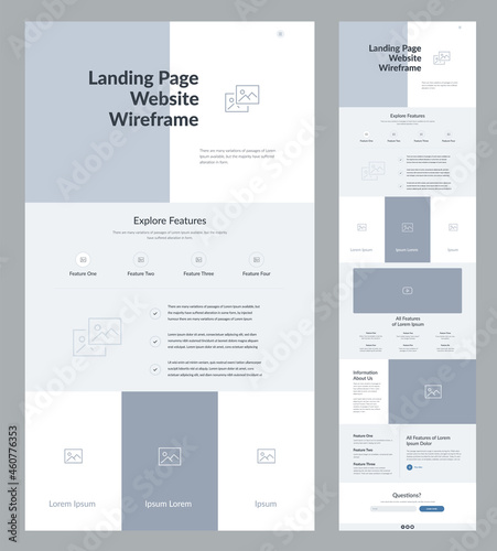 Website design template. Landing page wireframe.