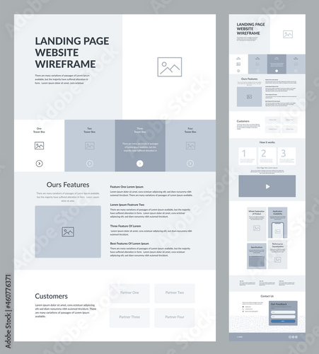 Website design template. Landing page wireframe.