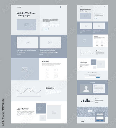 Website design template. Landing page wireframe.
