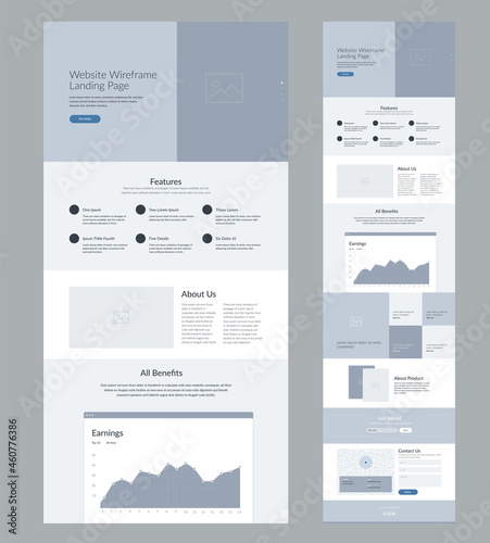 Website design template. Landing page wireframe.