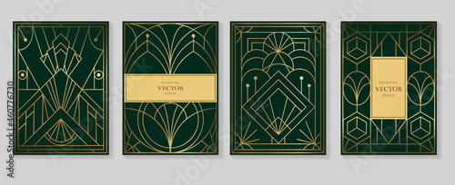 Gold and Luxury Invitation card design vector. Abstract geometry frame and Art deco pattern background. Use for wedding invitation, cover, VIP card, print, poster and wallpaper. Vector illustration.
