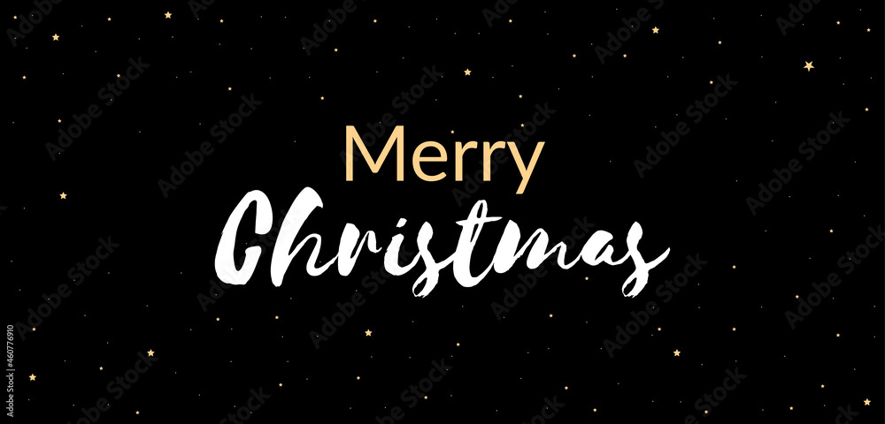 Banner Merry Christmas Black and gold background, with element stars
