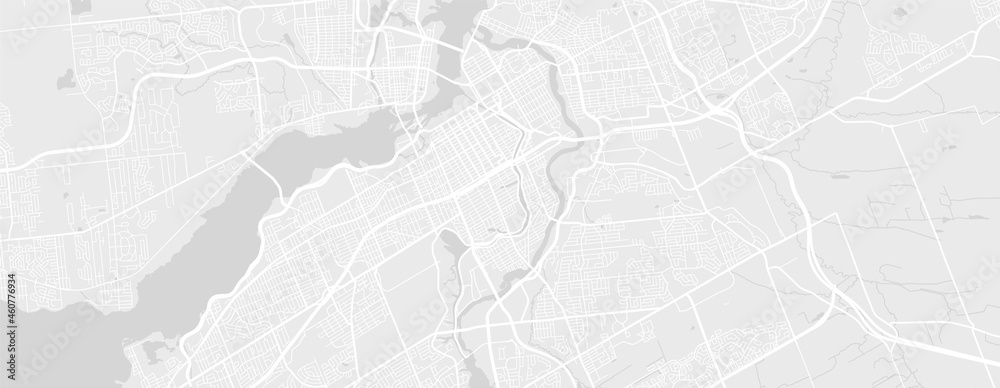 White and light grey Ottawa city area vector horizontal background map, streets and water cartography illustration.