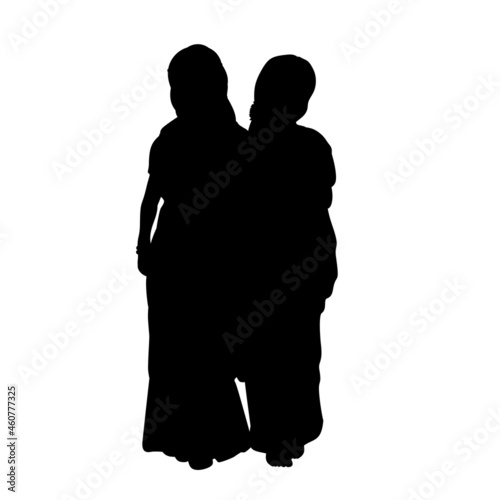 Silhouettes of two Indian girls. National Day of the Girl Child.