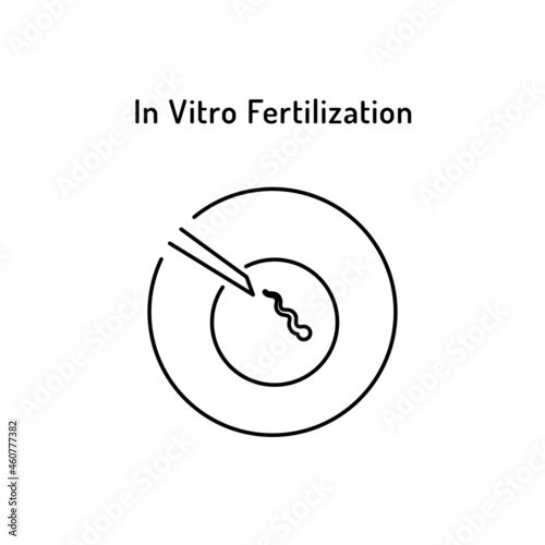 In Vitro Fertilization linear medical icon. Abstract vector illustration of egg and spermatozoon in test tube. Logo template for human reproduction or artificial insemination, gynecology, obstetrics