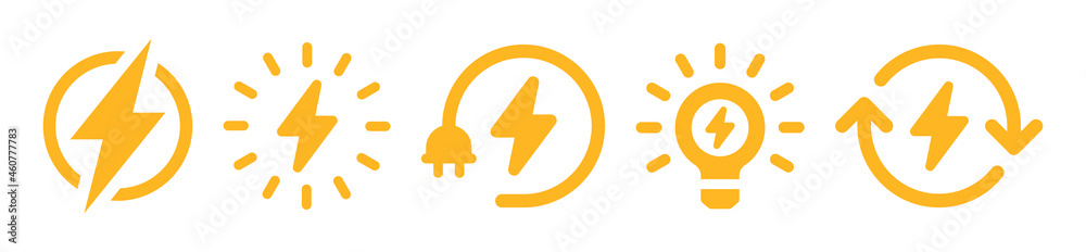 Lightning bolt icon set. Electric power vector isolated on white background. - obrazy, fototapety, plakaty 