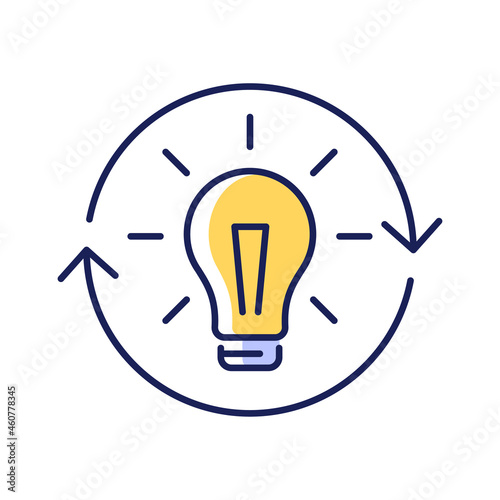 Reconsidering RGB color icon. Changing mind and decision. Reevaluate and rethink. Change opinion. Critical thinking skills. Isolated vector illustration. Simple filled line drawing