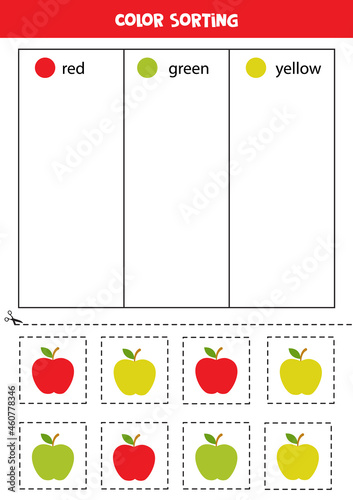 Sort apples by colors. learning colors for children.