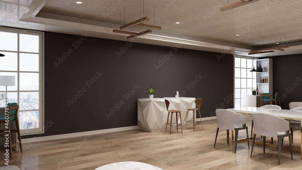 Fototapeta premium luxury wooden restaurant 3d design interior for wall mockup