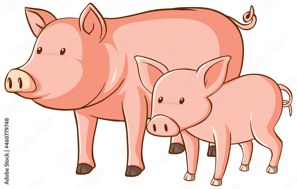 Big and small pigs cartoon on white background Big and small pigs cartoon on white background