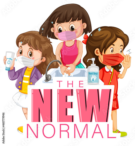 The New Normal with children character wearing mask