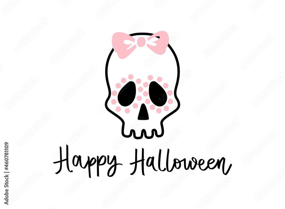 Cute Skull with bow. Happy Halloween character. Cute Skull with bow. Happy Halloween character.