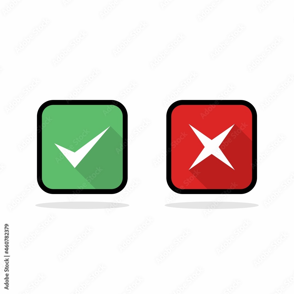 Check and wrong marks, Tick and cross marks, Accepted/Rejected, Approved/Disapproved, Yes/No, Right/Wrong, Green/Red, Correct/False, Ok/Not Ok - vector mark symbols in green and red. Black stroke Check and wrong marks, Tick and cross marks, Accepted/Rejected, Approved/Disapproved, Yes/No, Right/Wrong, Green/Red, Correct/False, Ok/Not Ok - vector mark symbols in green and red. Black stroke