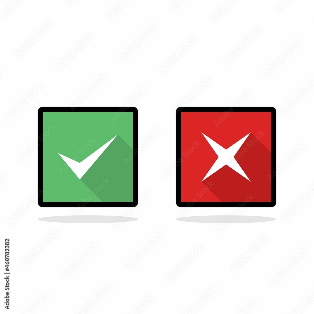 Check and wrong marks, Tick and cross marks, Accepted/Rejected, Approved/Disapproved, Yes/No, Right/Wrong, Green/Red, Correct/False, Ok/Not Ok - vector mark symbols in green and red. Black stroke Check and wrong marks, Tick and cross marks, Accepted/Rejected, Approved/Disapproved, Yes/No, Right/Wrong, Green/Red, Correct/False, Ok/Not Ok - vector mark symbols in green and red. Black stroke