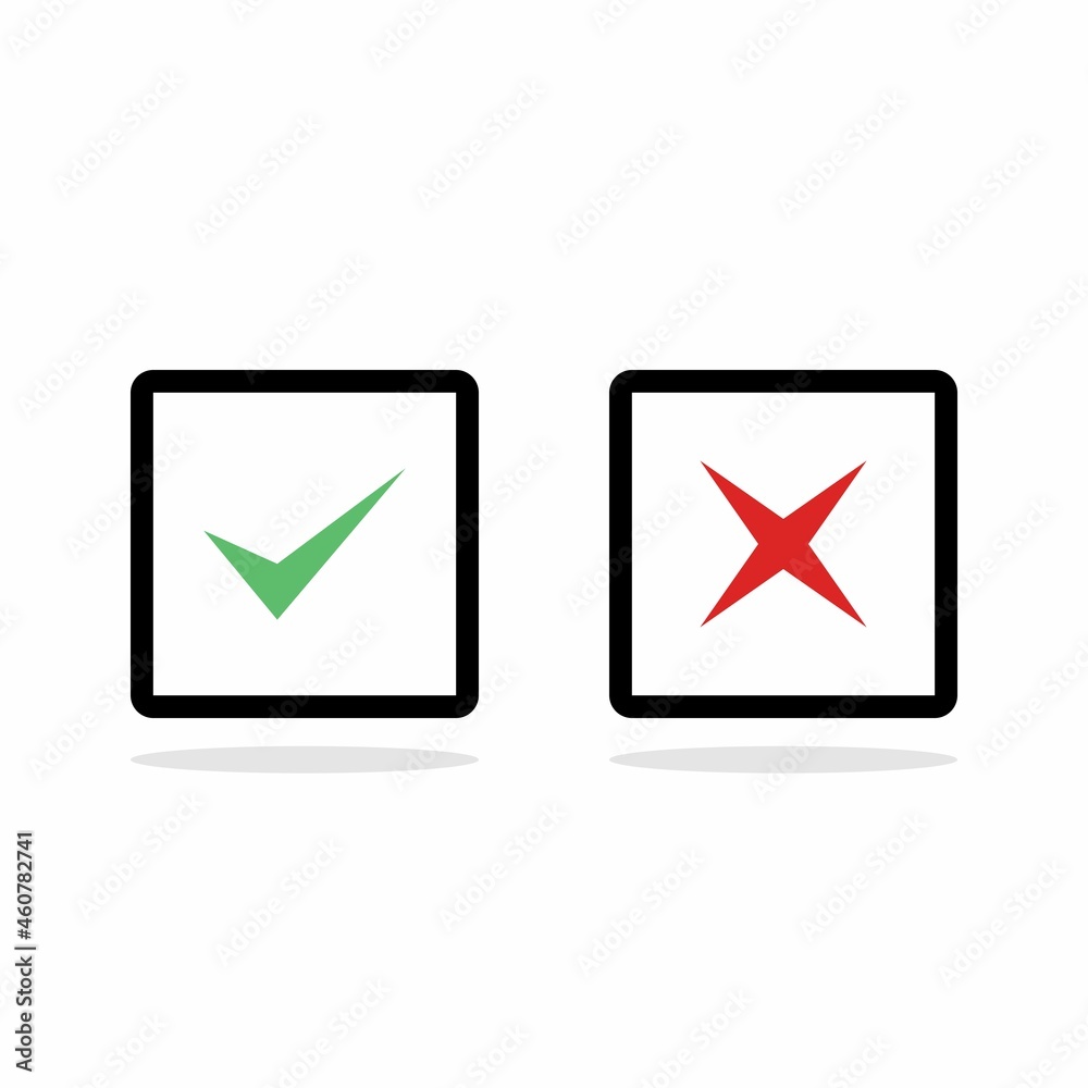 Check and wrong marks, Tick and cross marks, Accepted/Rejected, Approved/Disapproved, Yes/No, Right/Wrong, Green/Red, Correct/False, Ok/Not Ok - vector mark symbols in green and red. Isolated icon. Check and wrong marks, Tick and cross marks, Accepted/Rejected, Approved/Disapproved, Yes/No, Right/Wrong, Green/Red, Correct/False, Ok/Not Ok - vector mark symbols in green and red. Isolated icon.