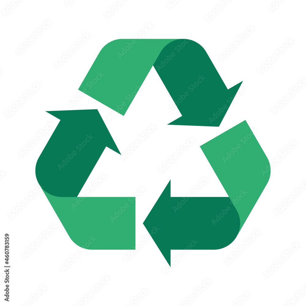Universal Recycling Symbol. Theme of low or zero waste, clear energy, natural resources conservation, natural ecosystems protection or ecological sustainability of the planet. Green flat vector symbol Universal Recycling Symbol. Theme of low or zero waste, clear energy, natural resources conservation, natural ecosystems protection or ecological sustainability of the planet. Green flat vector symbol