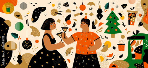 New Year vintage illustration. 2022 New Year design