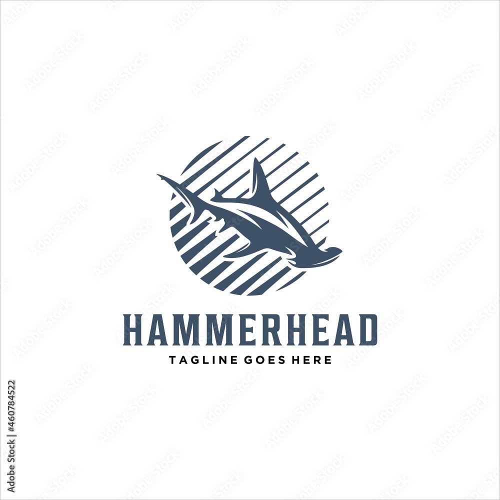 Hammerhead Shark Fish Logo Design - obrazy, fototapety, plakaty 