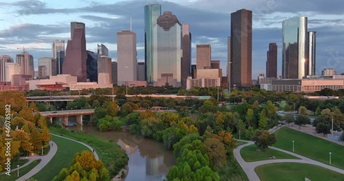 Aerial view of downtown Houston skyline photo