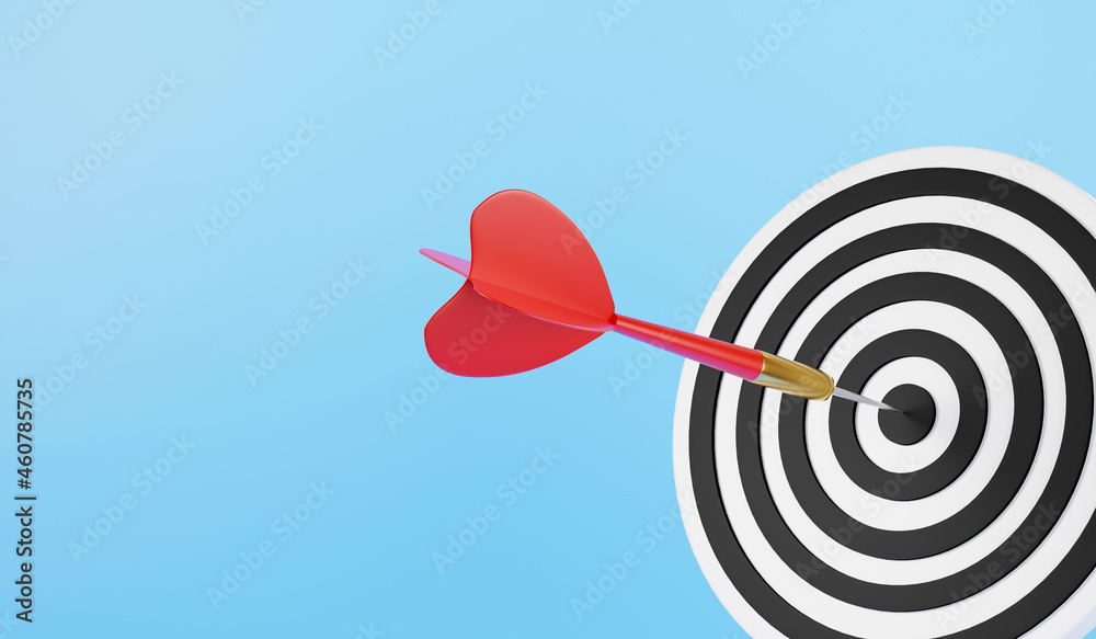 Dart arrow hitting to center on bullseye (bull's-eye) dartboard is ...