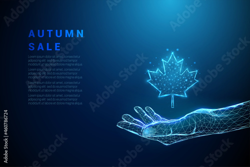 Abstract blue giving hand with maple leaf