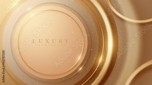 Abstract background with elegant brown circle shapes with sparkle golden lines elements