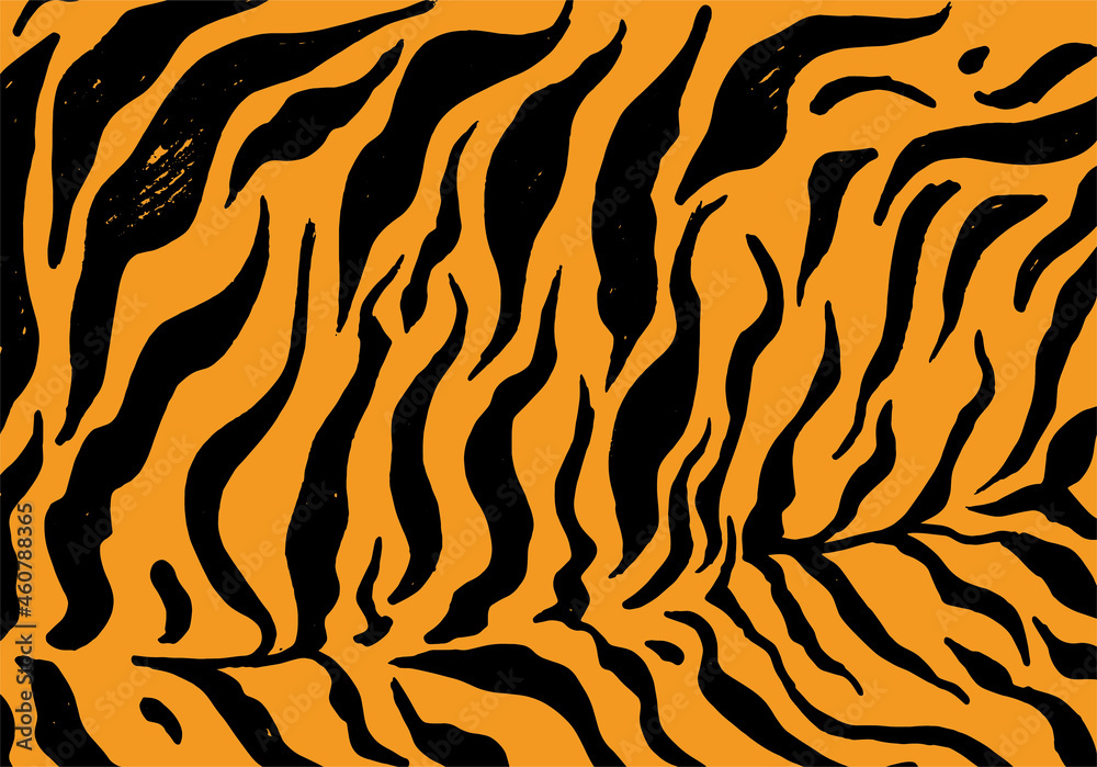 the texture of the tiger skin. hand-drawn horizontal background of black uneven stripes on an orange background for a design template the texture of the tiger skin. hand-drawn horizontal background of black uneven stripes on an orange background for a design template