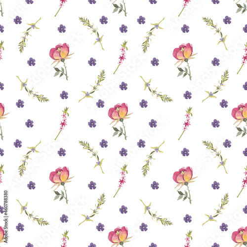 Wallpaper Mural Seamless pattern from a hand-drawn watercolor pink rose flowers on a white background. Use for menus, invitations Torontodigital.ca