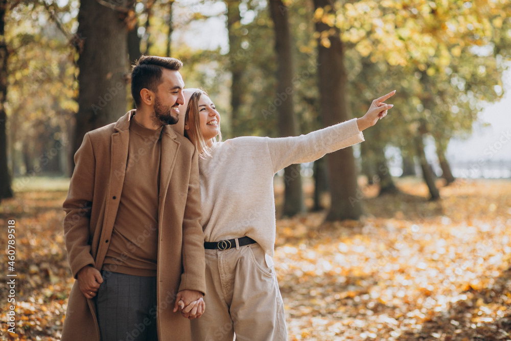 Young couple together in an autumn park Young couple together in an autumn park