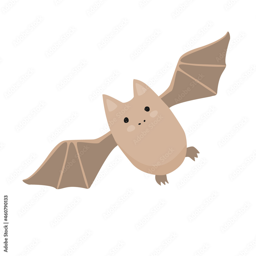 Fototapeta premium Cute Cartoon Halloween bat. Flying baby bat vector illustration isolated on white